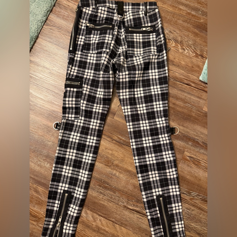 Widow Plaid skinny checkered punk rock bandage pants with staps - Picture 6 of 7